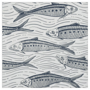Sardinen in Bewegung in navy und elfenbein Stoff