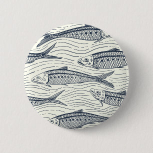 Sardinen in Bewegung in navyblau und elfenbein Button