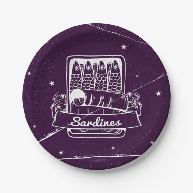 Sardinen in einer Zinn gestört Pappteller (Vorderseite)