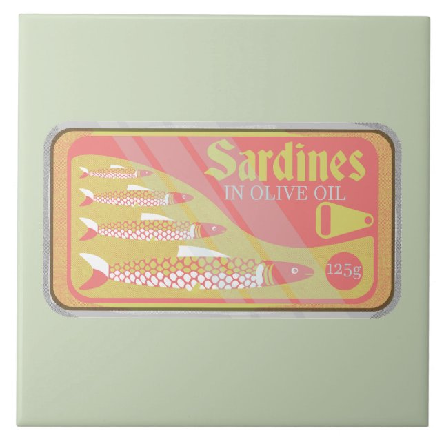Sardinen in Retro-Poster-Stil Fliese (Vorderseite)