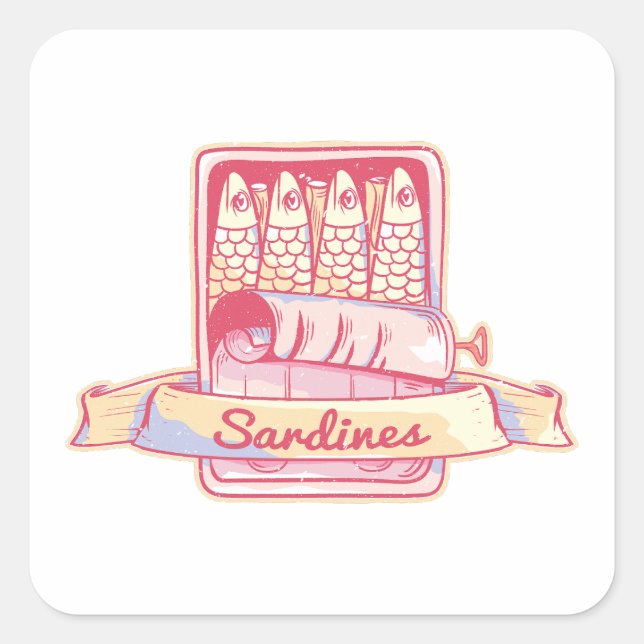 Sardinen in Zinn Quadratischer Aufkleber (Vorderseite)