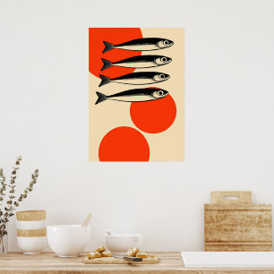 Sardinen mit abstrakten Sonnenkreisen Poster