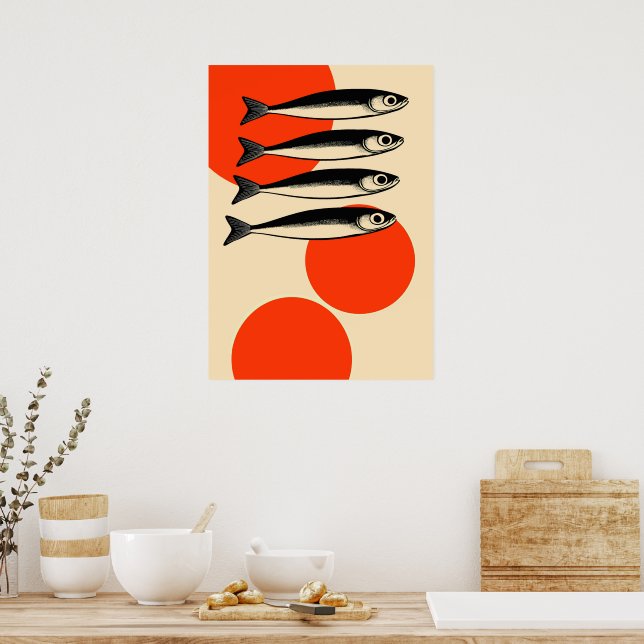 Sardinen mit Abstrakten Sun Circles Poster (Küche)
