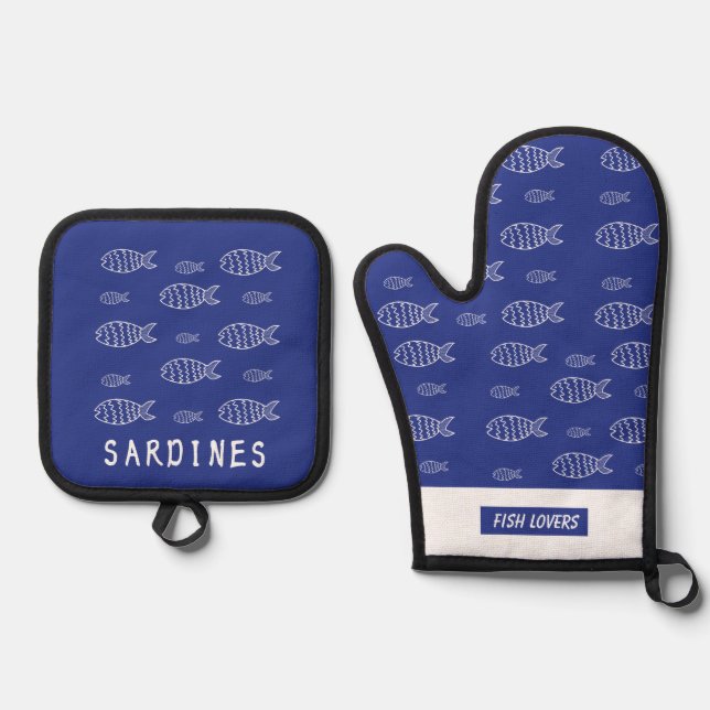 Sardinen Ofenhandschuh & Topflappen-Set (Vorderseite)