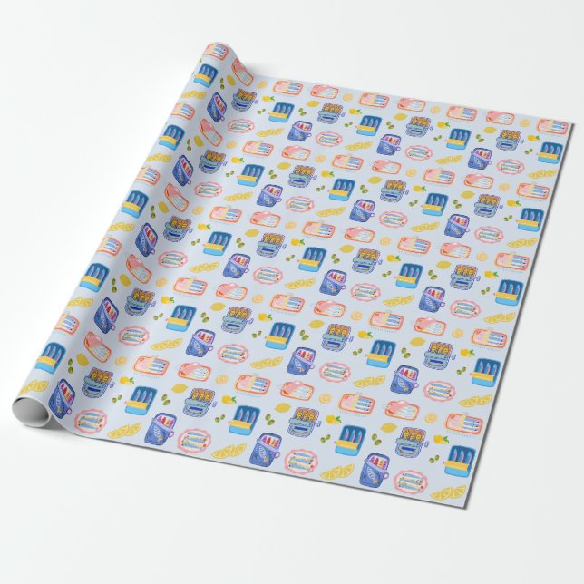 Sardinen und Zitronen Geschenkpapier (Ungerollt)