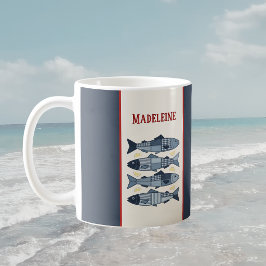 Sardinen Zitronen Patchwork Steppdecke Küste Monog Kaffeetasse