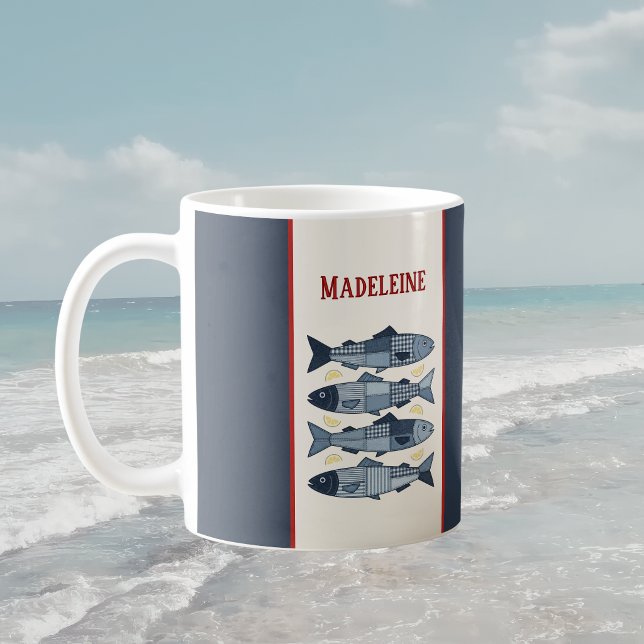 Sardinen Zitronen Patchwork Steppdecke Küste Monog Kaffeetasse (Von Creator hochgeladen)