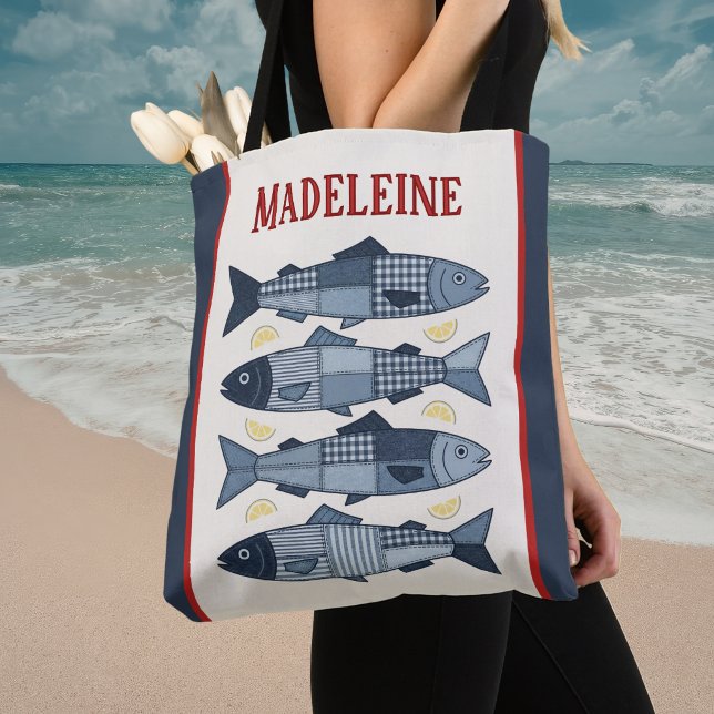 Sardinen Zitronen Patchwork Steppdecke Küste Monog Tasche (Von Creator hochgeladen)