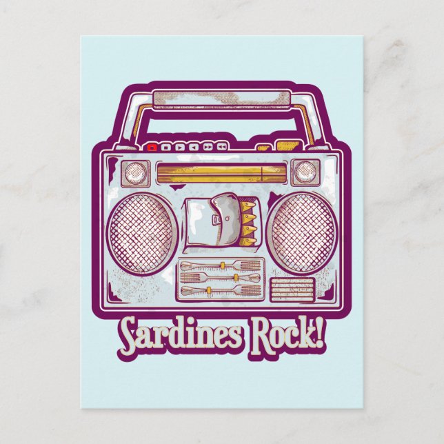 Sardines Rock Funny 80's Stereo Postkarte (Vorderseite)