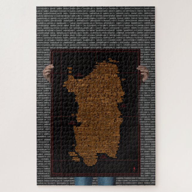 Sardinia Typografy Map - Challenging Jigsaw Puzzl (Vertikal)
