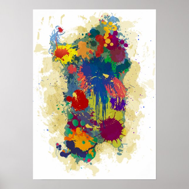 Sardinien, Farbe Tropfen Karte Poster (Vorne)
