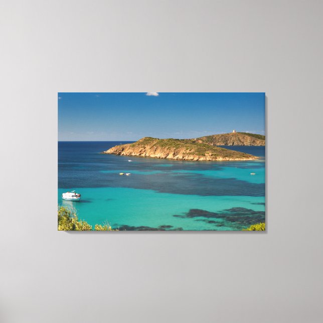 Sardiniens blaues Meer & Himmel mit Booten und Kli Leinwanddruck (Vorderseite)