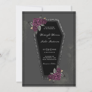 Sarg Schwarze Graue Rosen Glitzern Halloween Hochz Einladung