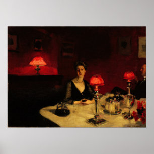 Sargent - Das Glas Portwein, Esstisch bei Nacht Poster