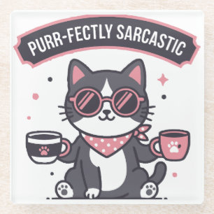 Sarkastische Coole Katze Bandana Kaffee Liebhaber Glasuntersetzer