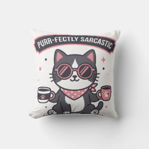Sarkastische Coole Katze Bandana Kaffee Liebhaber Kissen