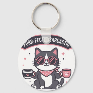 Sarkastische Coole Katze Bandana Kaffee Liebhaber Schlüsselanhänger