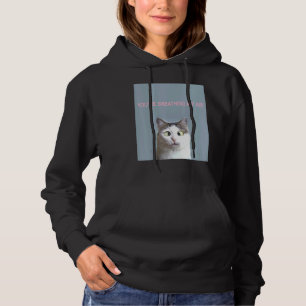 Sarkastische, graue und weiße Katze mit Augen über Hoodie