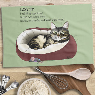 Sarkastischer Fauler Tabby-Katzen-Humor Salbeigrün Geschirrtuch