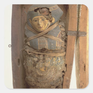 Sarkophag und mummified Körper von Psametik I Quadratischer Aufkleber