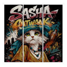 Sasha Catwalk Y2K Graffiti 3-Panel Leinwanddruck