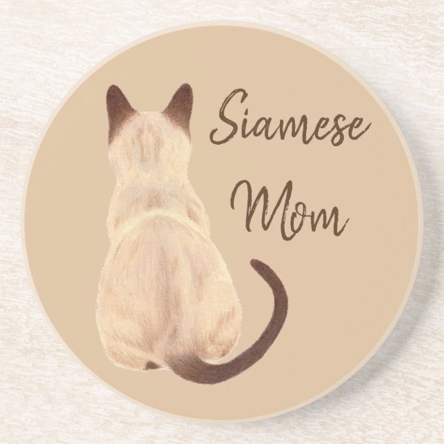 Sasha Siamese Cat Mama Kitty Blick weg Rückblick Untersetzer (Vorne)
