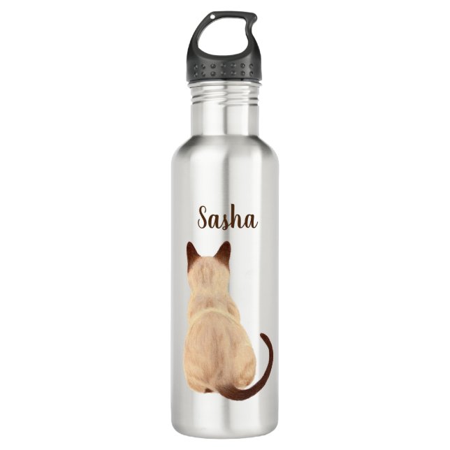 Sasha Siamese Katze Sitzen Rückansicht Kätzchen Cu Edelstahlflasche (Vorderseite)