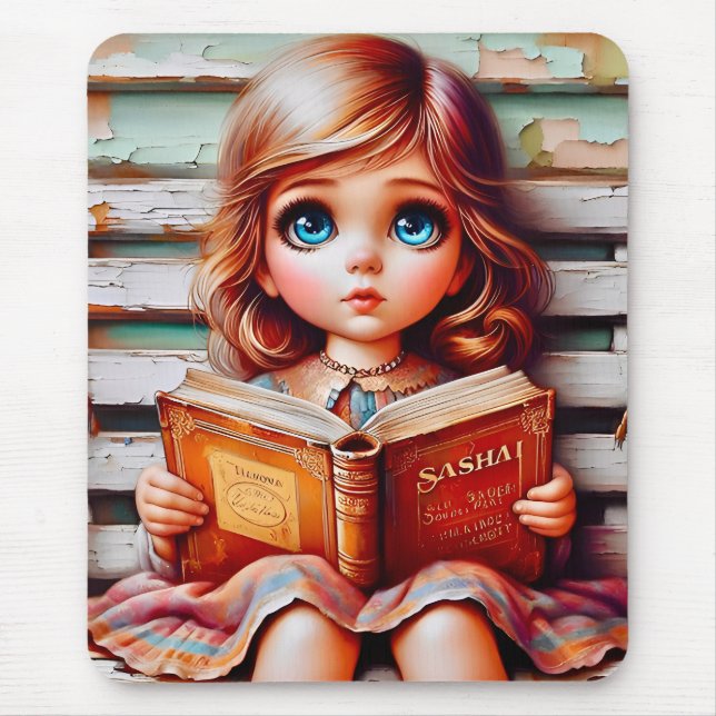 SASHA ~ Vintage Girl Lest Ihr Buch ~ Mousepad (Vorne)