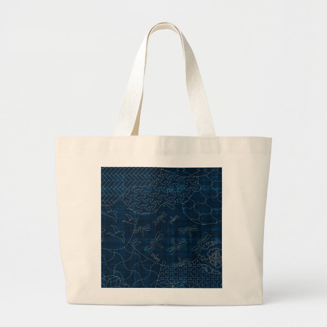 Sashiko-ähnliche Stickereinachahmung Jumbo Stoffbeutel (Vorne)