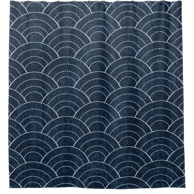 Sashiko nahtlos indigo Farbmuster mit Tradition Duschvorhang (Vorderseite)