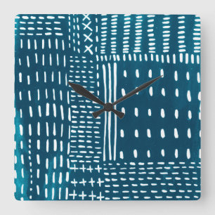 Sashiko Stiche Quadratische Wanduhr