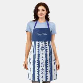 Sashiko Weiß und Blau Muster Schürze