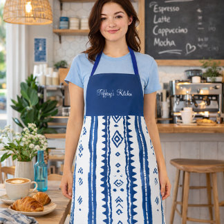 Sashiko Weiß und Blau Muster Schürze