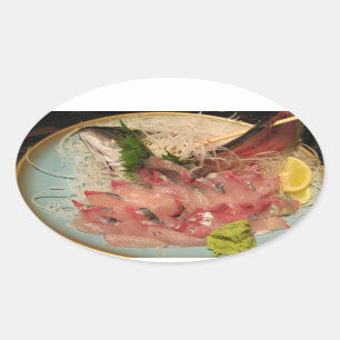 Sashimi 刺身… japanische Nahrung Ovaler Aufkleber