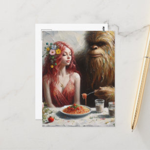 Sashquatch und sein Date zur Spaghetti-Nacht Postkarte