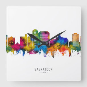 Saskatoon Canada Skyline Quadratische Wanduhr