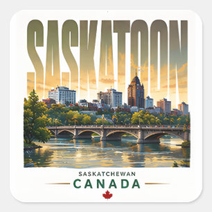 Saskatoon Kanada Skyline Süd Saskatchewan Fluss Quadratischer Aufkleber