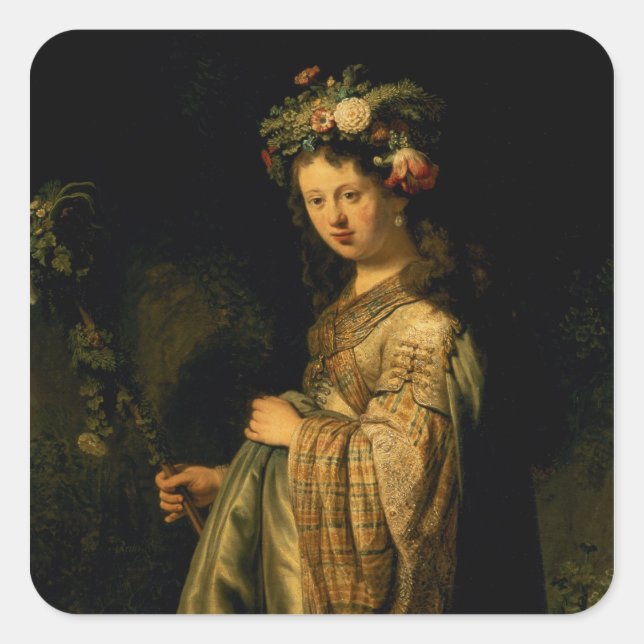 Saskia als Flora, 1634 Quadratischer Aufkleber (Vorderseite)