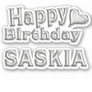 Saskia Happy Birthday silver Aufkleber Sticker