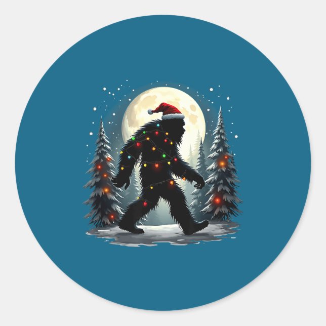 Sasquatch 67 Santa Bigfoot Christmas Tree Funny  Runder Aufkleber (Vorderseite)