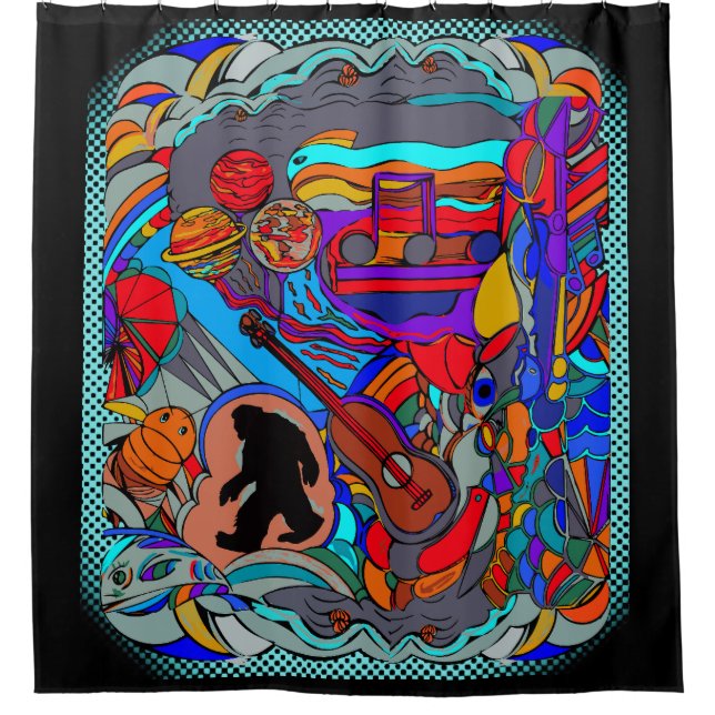 Sasquatch Abstrakt Doodle Art Dusche Vorhang (Vorderseite)