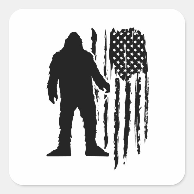 Sasquatch Bigfoot American Flag Quadratischer Aufkleber (Vorderseite)