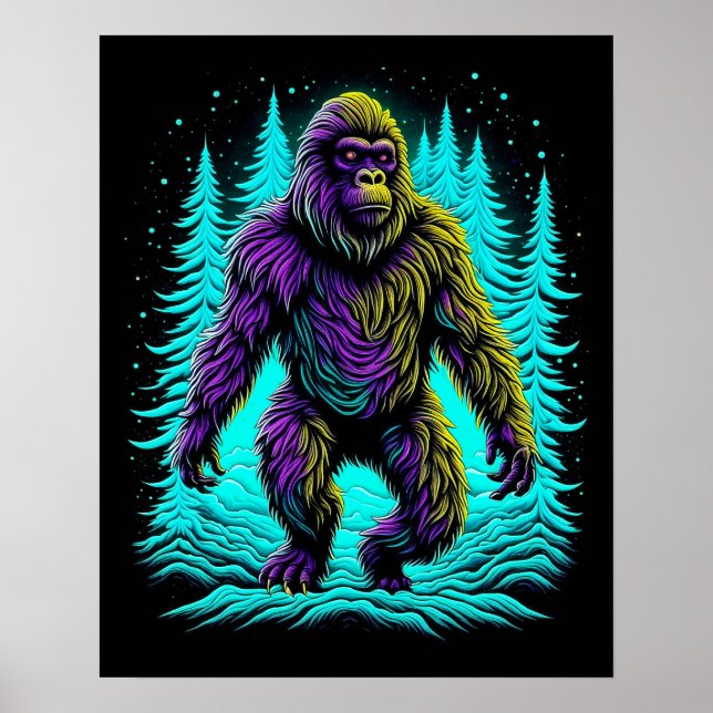 Sasquatch Bigfoot in Aquamarin und schwarz Poster (Vorne)