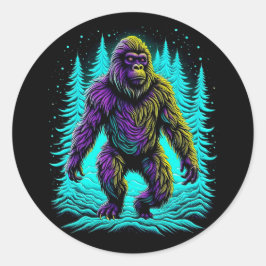 Sasquatch Bigfoot in Aquamarin und schwarz Runder Aufkleber