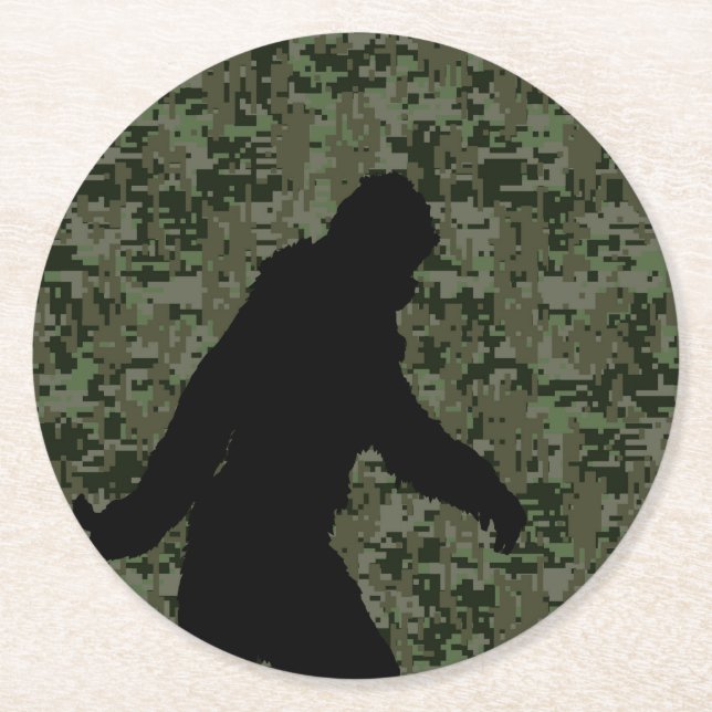 Sasquatch Black Silhouette Digital Camouflage Runder Pappuntersetzer (Vorderseite)