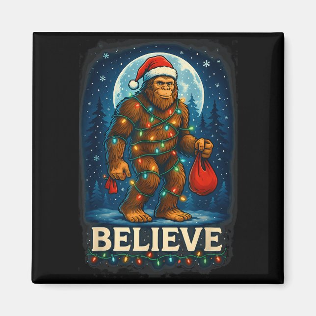 Sasquatch Christmas Lights Holiday Believe  Magnet (Vorne)