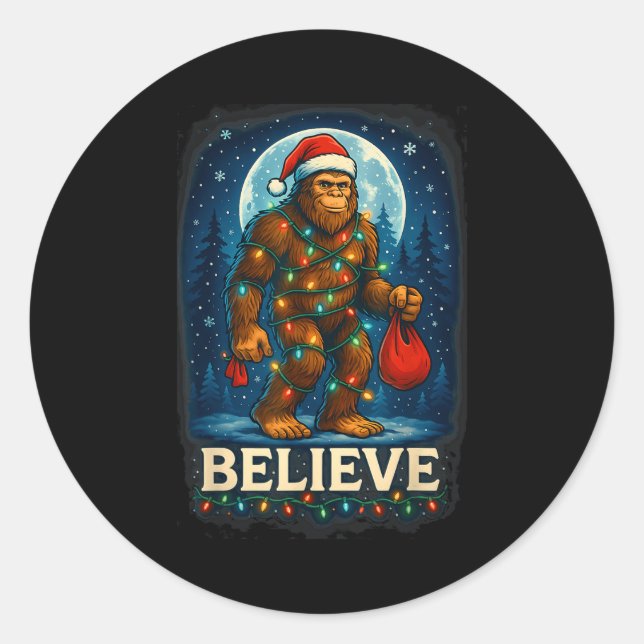 Sasquatch Christmas Lights Holiday Believe  Runder Aufkleber (Vorderseite)