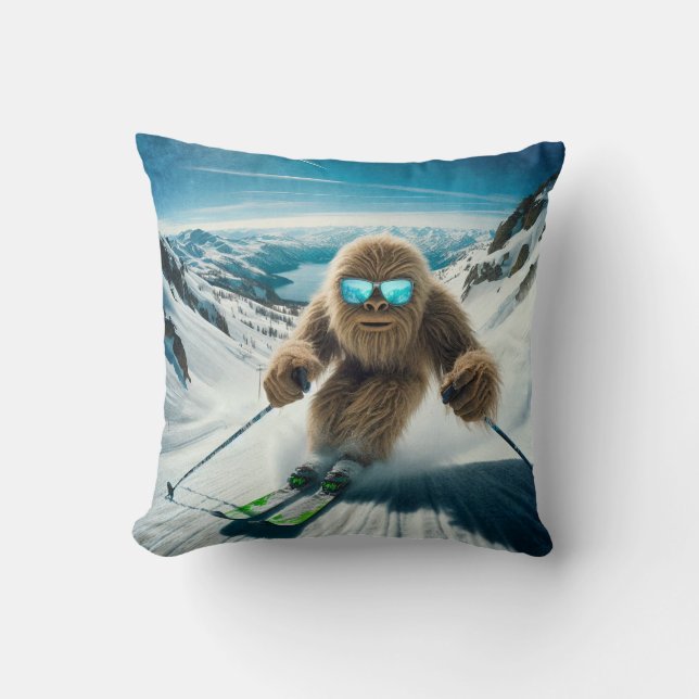 Sasquatch der Skifahrer Kissen (Vorderseite)