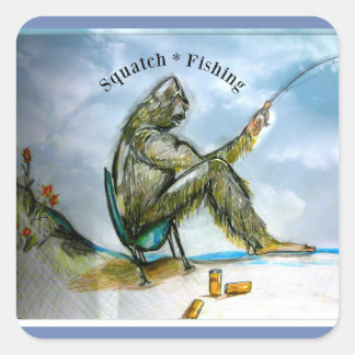 Sasquatch Fishing Quadratischer Aufkleber
