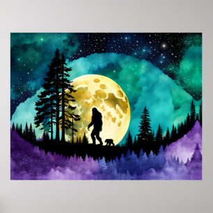 Sasquatch geht mit Bärenjungem Poster